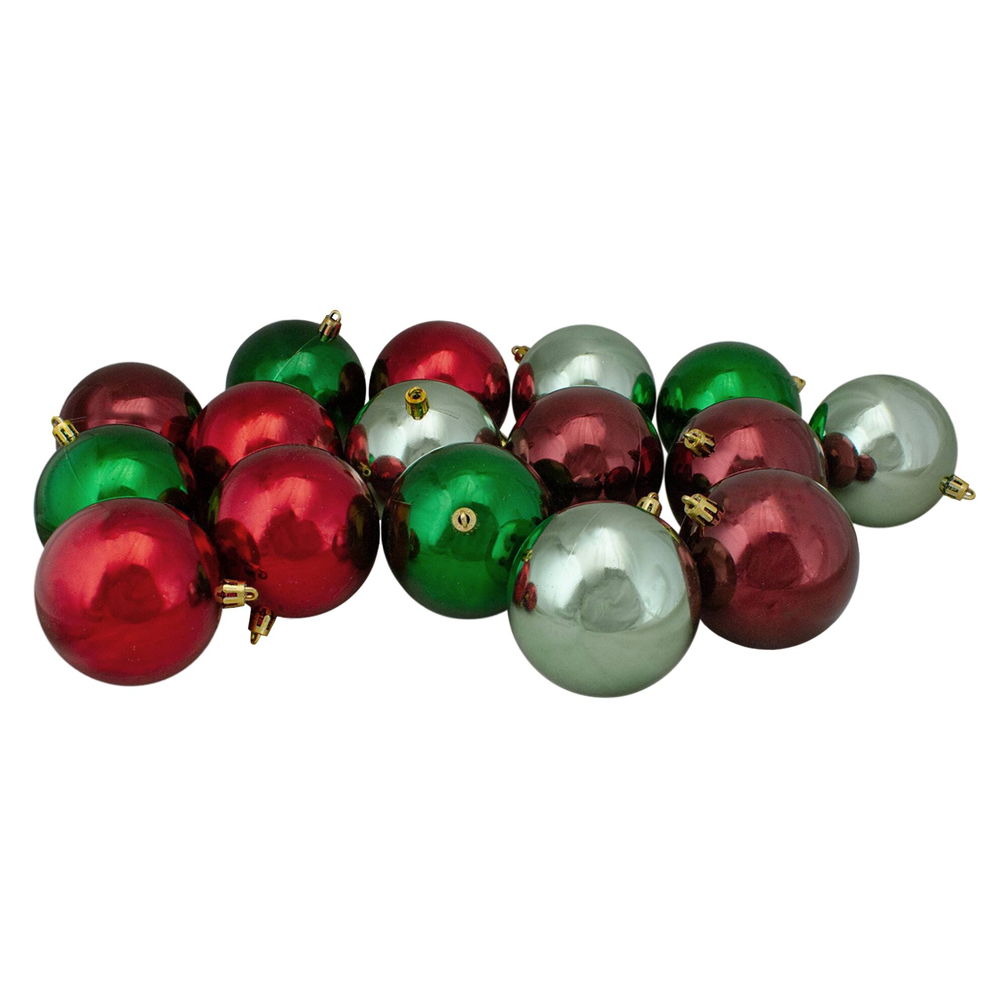 32ct. 3.25" Red & Green Shatterproof Plastic Ball Ornaments